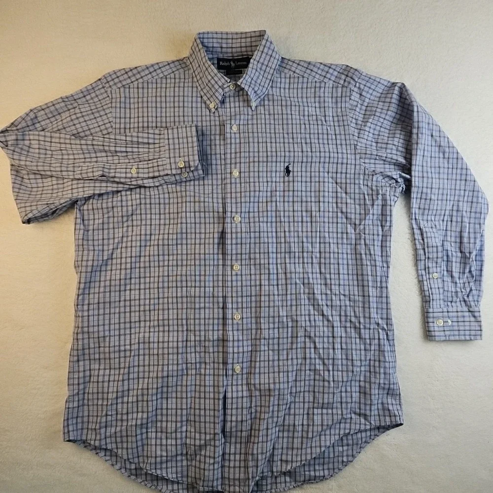 Polo Ralph Lauren Shirt Yarmouth Blue Oxford Check Button Mens 15-1/2 x 32/3 L/S